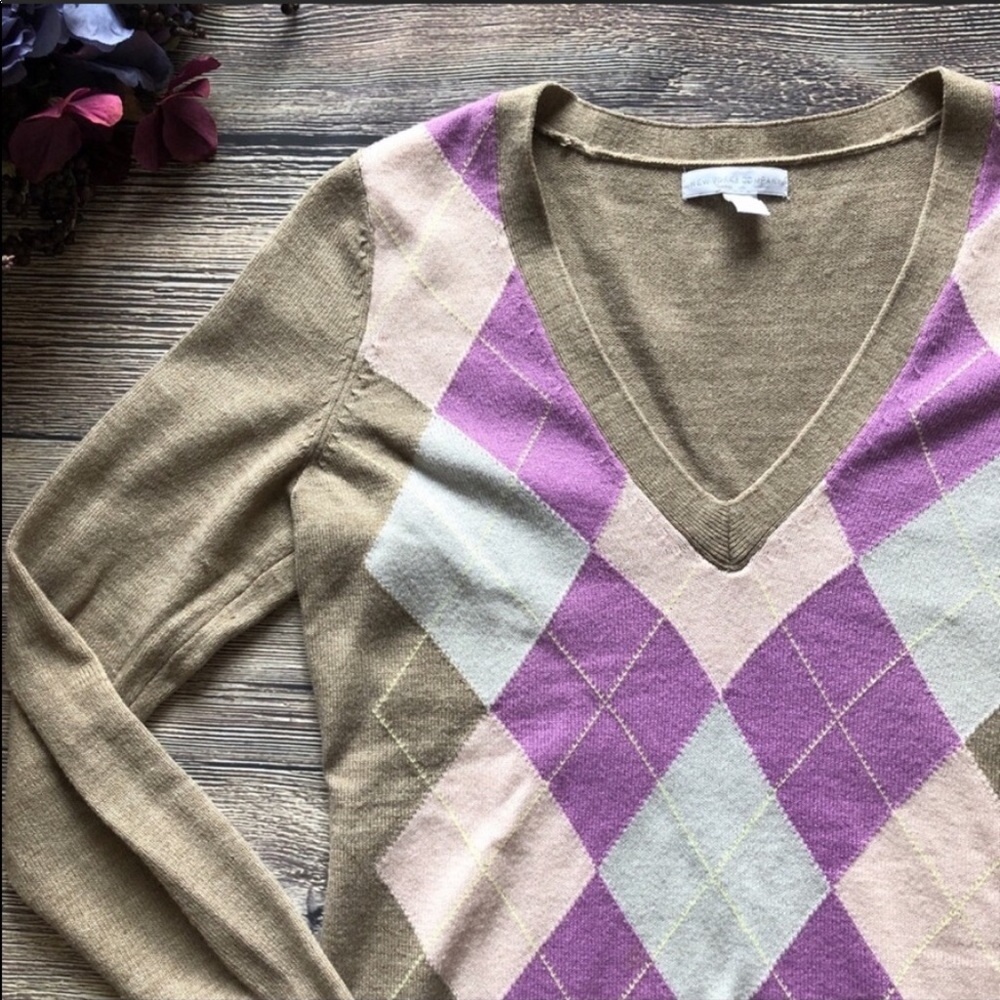 NY & Co Spring Argyle Sweater purple tan sz XS - Picture 3 of 5
